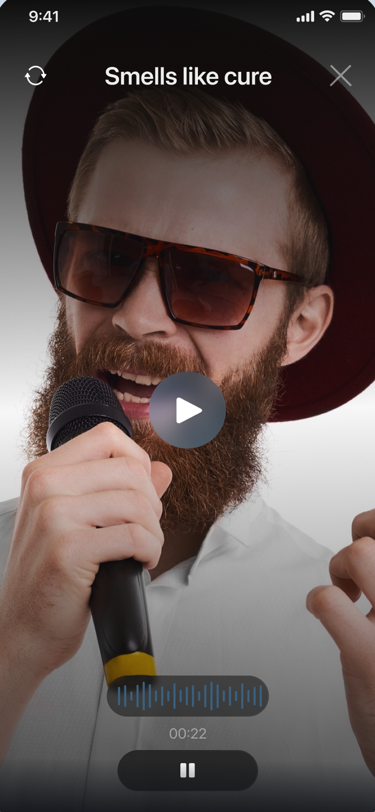 Humlo app showing a generated AI music video with lyrics panel